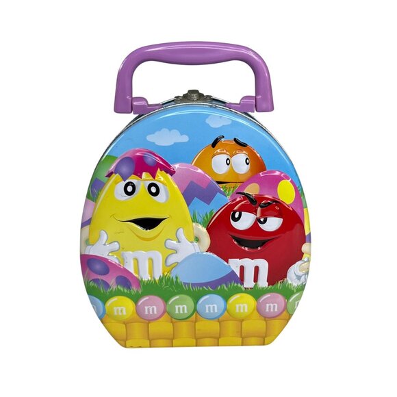 M&Ms Easter Themed Tin Lunch Box Handle Blue - Picture 1 of 14